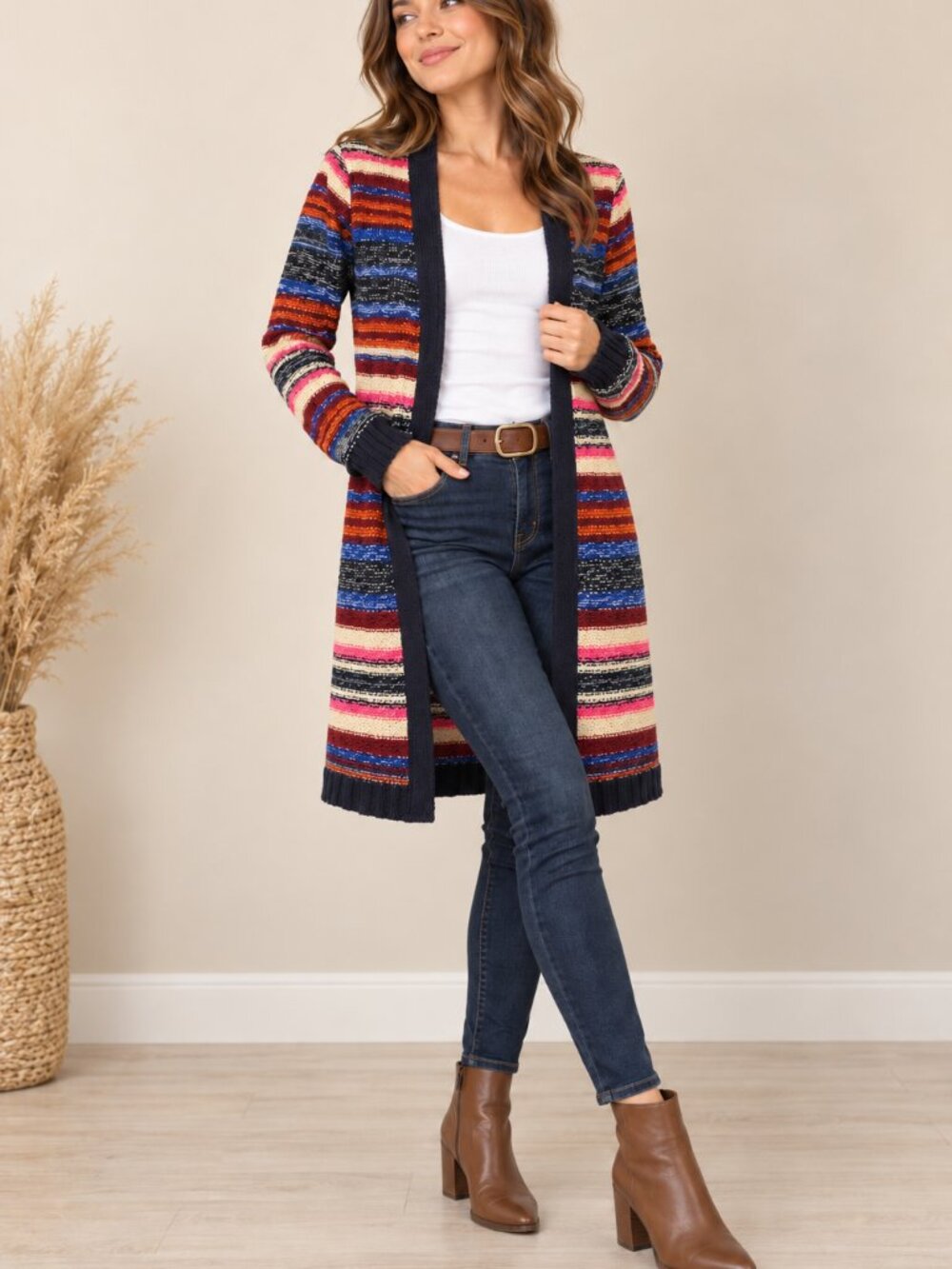 rue21 Women’s XS Multicolor Striped Long Open Front Duster Cardigan qm